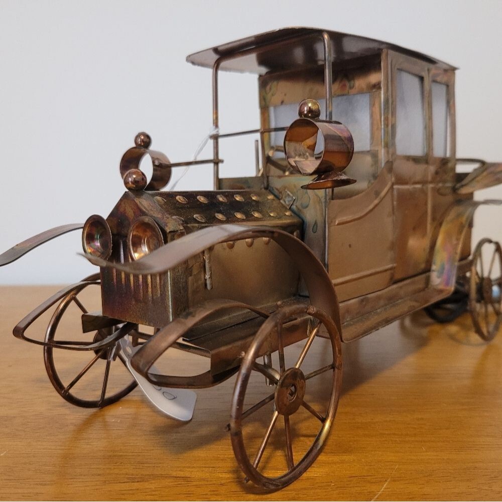 Lighted Antique Automobile Made Of Metal Copper Tone great art peace